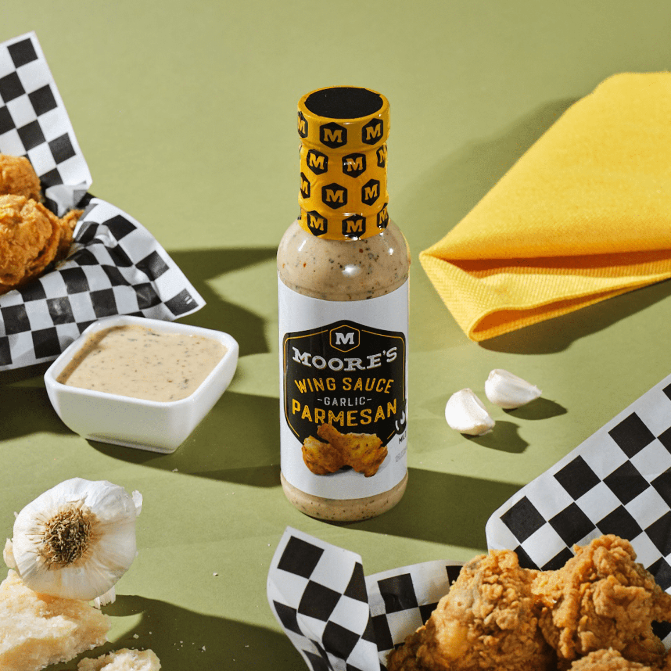 (4 pack) Moore's Garlic Parmesan Wing Sauce Liquid Cooking Marinade, 12 fl oz Bottle