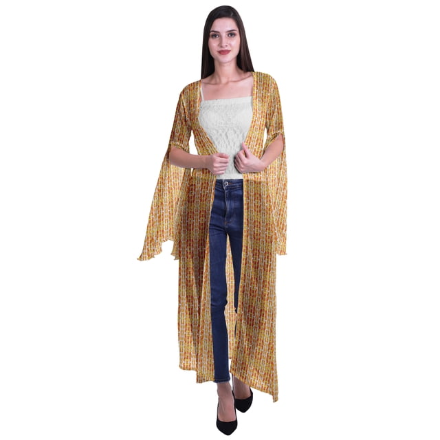 Moomaya Printed Georgette Beach Clothes For Women Long Shrug Cover Up Cardigan