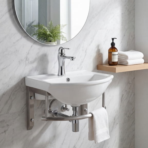 Ridge Small Wall Mounted Bathroom Sink 17 3/4" White w/Faucet Drain Towel Bar and Overflow Renovators Supply