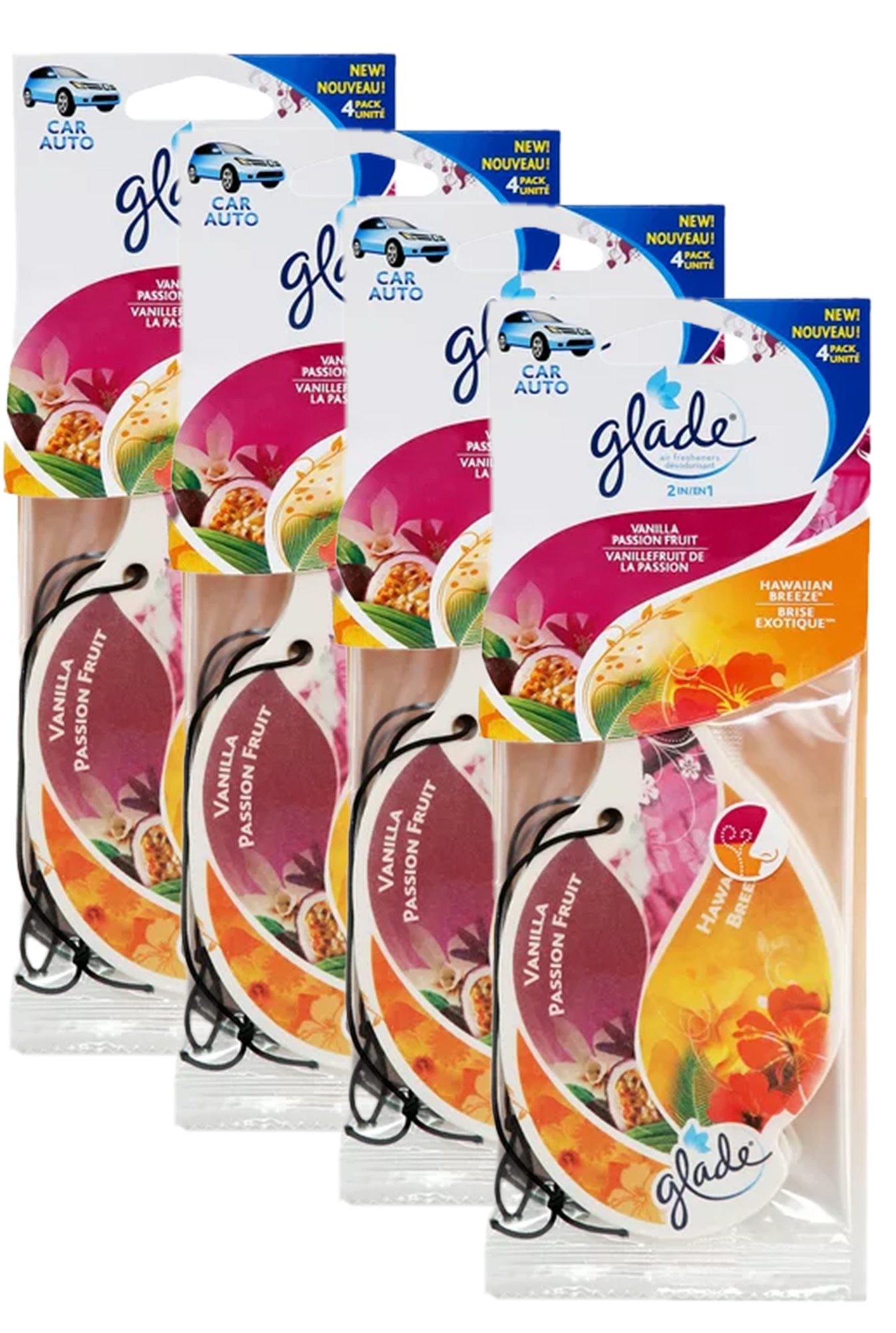 Glade Drop Shape Paper Car Fresheners, Vanilla Fruit Passion Scent - Long  Lasting Odor Eliminator, Automotive Hanging Air Freshener, 4 Packs