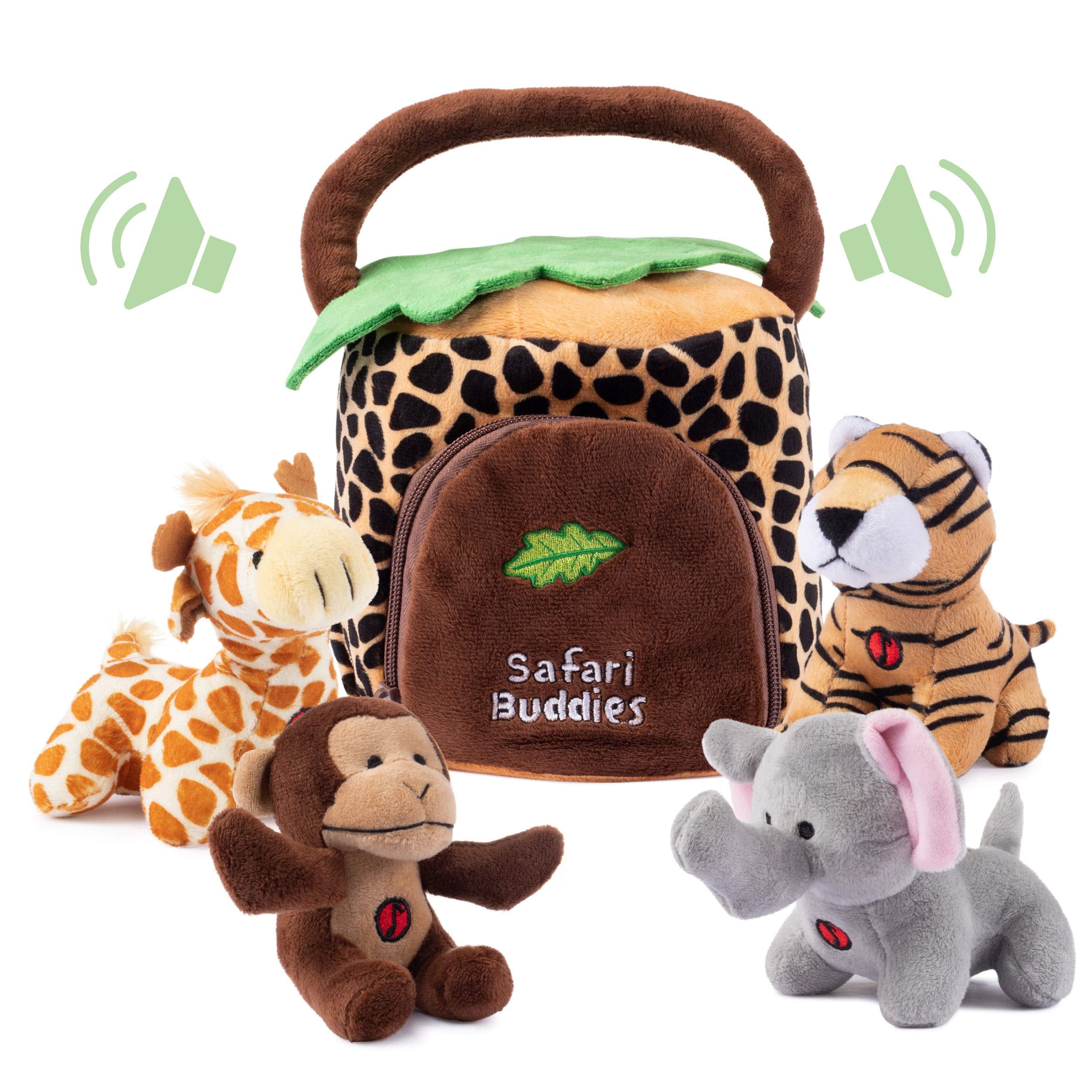Plush Talking Jungle Animals Toy Set Plush Creations (5 Pcs) | Baby Stuffed  Animal Set Includes Elephant, Monkey, Lion, Tiger Plush Carrier/Organizer |  Great Gift Boys, Girls, Baby Shower 