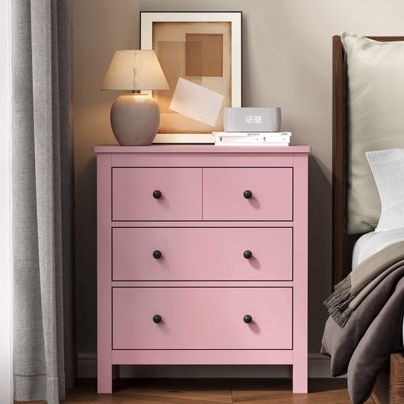 Heynemo 27" Wood Chest of Drawers with Storage Drawers for Living Room, Bedroom, Entryway, Pink