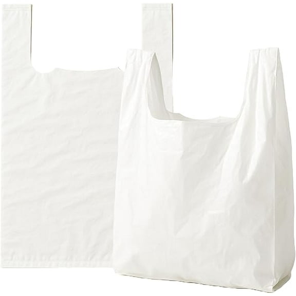 EcoQuality 1/10 Small Size 7x5x16 Inch White Plastic Shopping Bags for Takeout, Grocery, Retail, and Convenience Stores (1500)