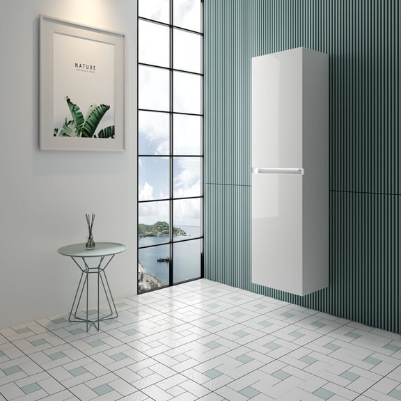 Vanity Art White High-Glossy Finish 16" W x 63" H LED Lighted Wall Mount Bathroom Cabinet with Sensor Switch