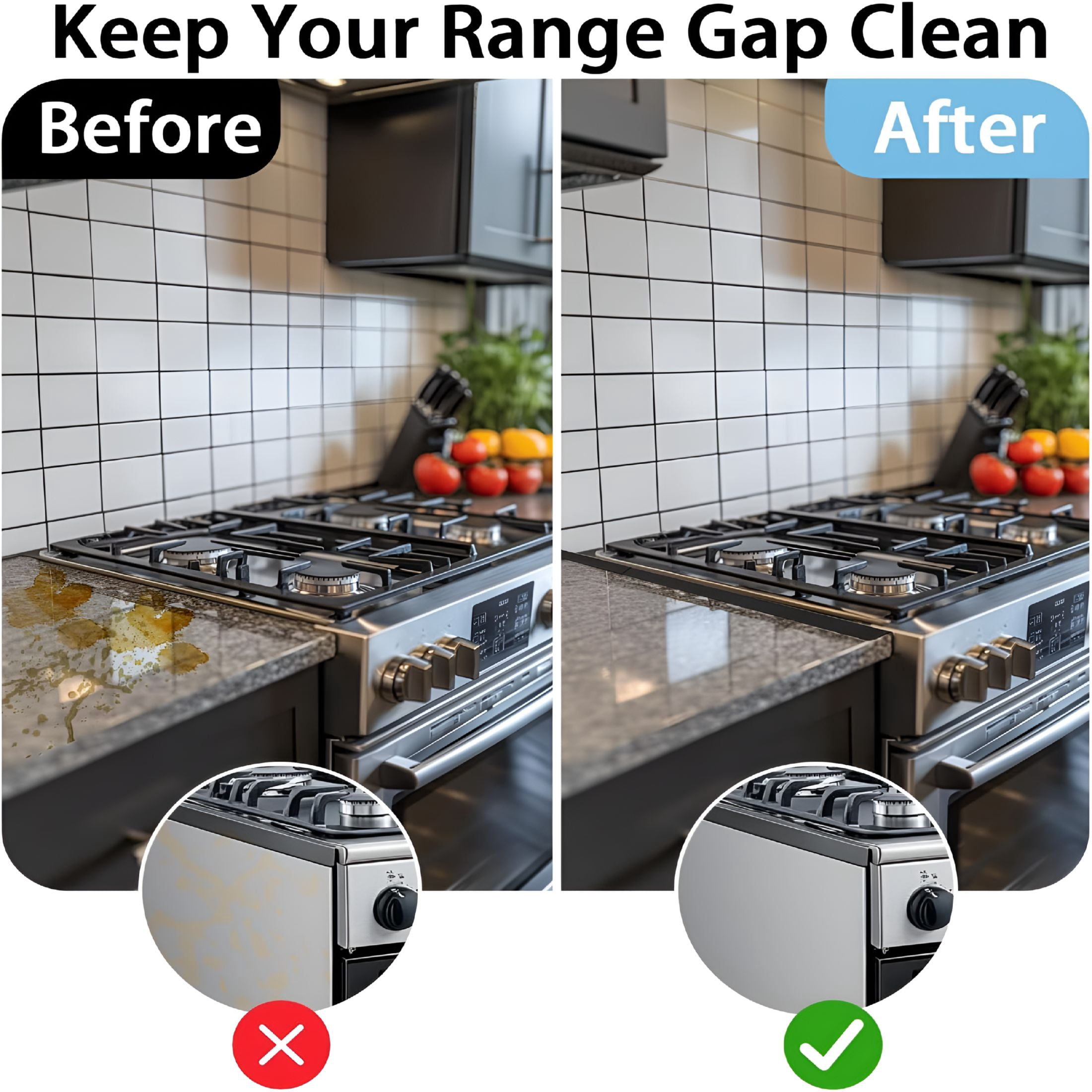 HIBIBUD Stainless Steel Stove Gap Cover (2 Pack,Black),Stove Gap Filler for Kitchen,Range Trim Kit,Heat Resistant with Easy Clean,Adjustable Length 13.8″ to 27.5″