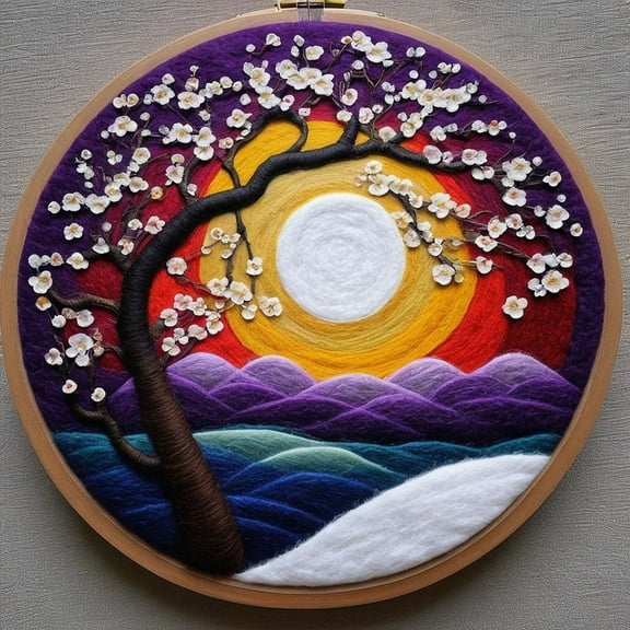 Plum Blossoms Needle Felting Set, Beginner Felt Painting Set, With Wool Felt Painting Set, Decorative Frame, Suitable for Home Decoration, Christmas Gift