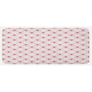 Love Kitchen Mat, Small Big Hearts Love Feminine Antique Classical Gatherings Engagement Inspired, Plush Decorative Kitchen Mat with Non Slip Backing, 47" X 19", Red Rose White, by Ambesonne