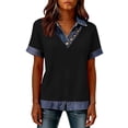 thumbnail image 5 of Dwellite Denim Shirt for Women Short Sleeve Denim Top Collared V Neck Buttons Decor Dressy Casual Blouse Black L, 5 of 6
