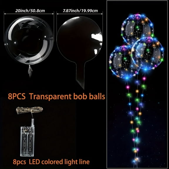 8 Pack LED Light Up Floating Balloons, Warm White Light and Multicolor, Self-Luminous Party Decorations for Weddings, Birthdays, Valentine's Day, Christmas, New Year's Eve - (Batteries Not Included)
