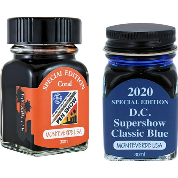 Monteverde 60ml Ink, Classic Blue, Coral Ink (G309DW, G309LA) Fountain Pen Ink (30ml Each Ink Bottle, 2 Pack)