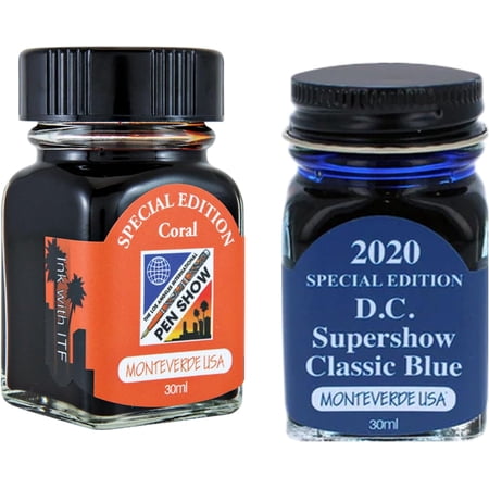 Monteverde 60ml Ink, Coral, Classic Blue Ink (G309LA, G309DW) Fountain Pen Ink (30ml Each Ink Bottle, 2 Pack)