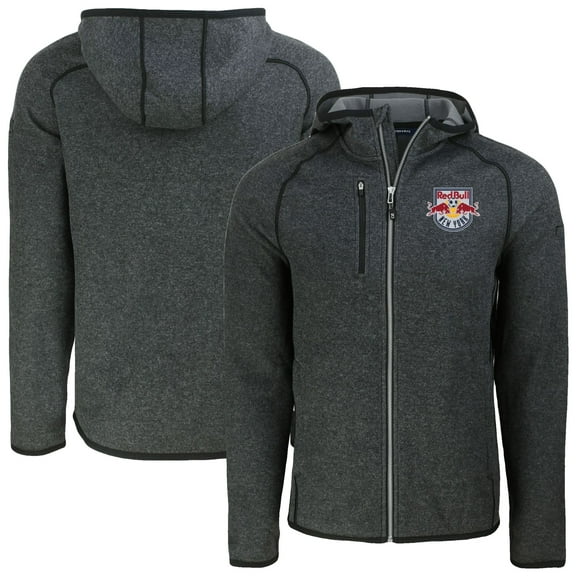 Men's-Cutter & Buck  Heather Charcoal New York Red Bulls Mainsail Raglan Full-Zip Hoodie Jacket