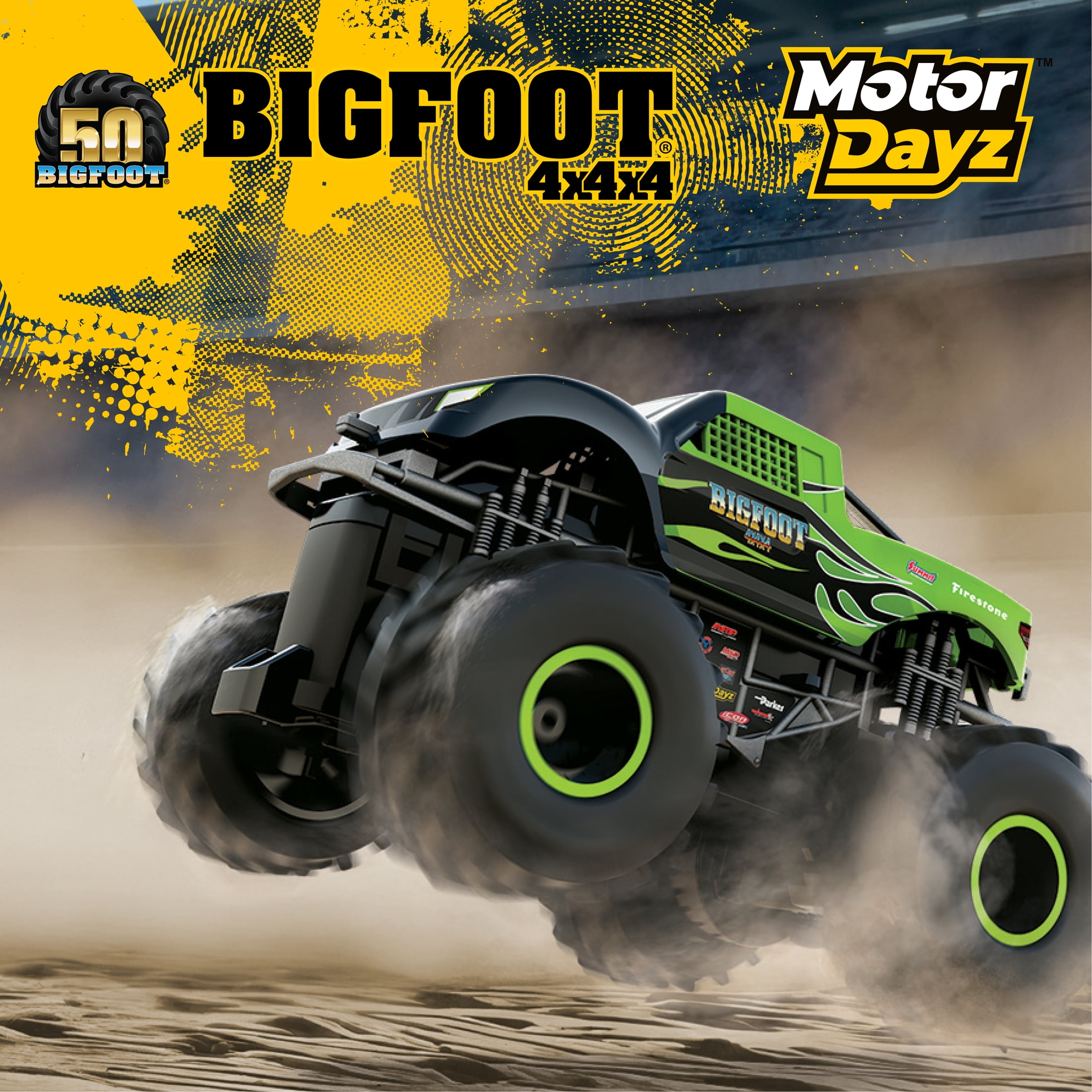 Motor Dayz 1:43 Scale RC Bigfoot Green Flames Monster Truck with LED Lights, 2.4GHz Wireless, Ages 4+, MD 1:43BIGGOOT TRUCK