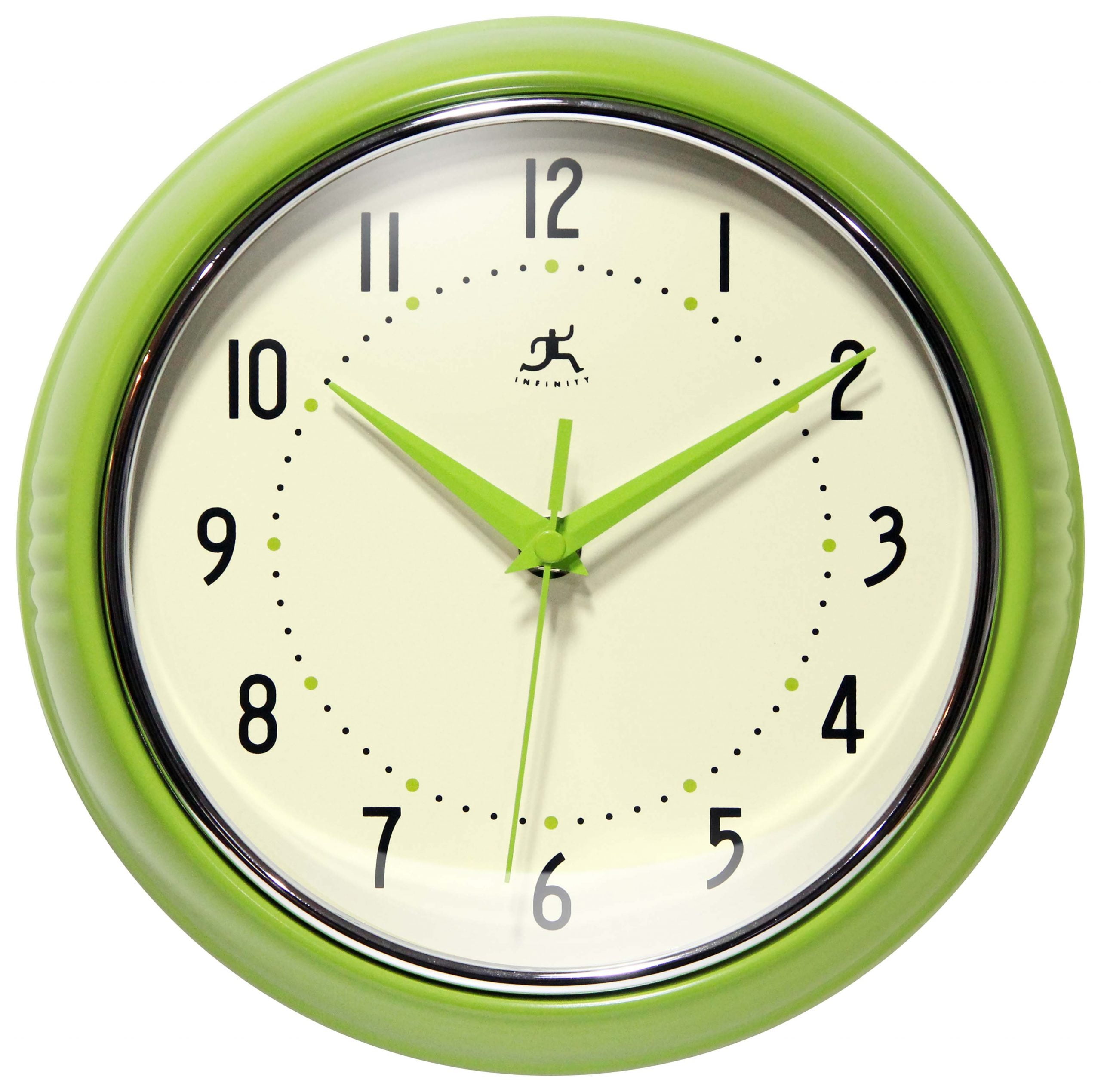 Infinity Instruments Retro Round Apple Green Metal 9.5-inch Analog Wall Clock