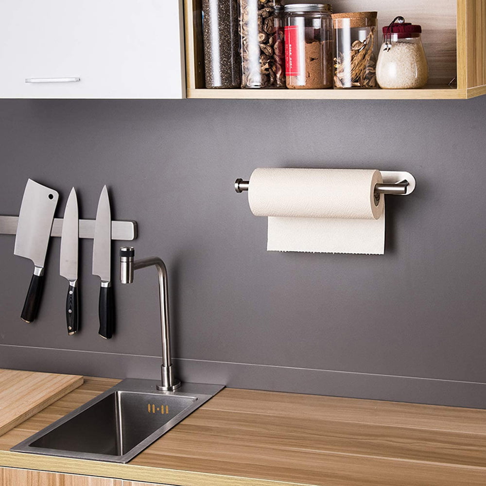 1pc Hanging Paper Towel Holder, Under Cabinet Shelf For Kitchen Cabinet,  Iron Kitchen Roll Holder With Free Hole Punch For Plastic Wrap & Dish Cloth  & Napkin, Home Kitchen Storage Rack