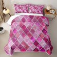 thumbnail image 2 of Castle Fairy Abstract Rhombus Bed Spread Queen 3pcs,Gradient Glass Chip Queen Coverlet Set,Fuchsia Pink White,1 Quilt and 2 Pillowcases, 2 of 7
