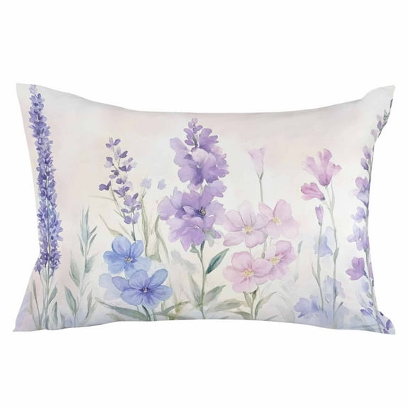 Lavender Spring Throw Pillow Cover 20 x 36 Inch Decorative Pillow Cover Farmhouse Pastoral Pastel Flowers Lumbar Pillowcase Seasonal Rectangle Cushion Case for Couch Sofa Bed Living Room