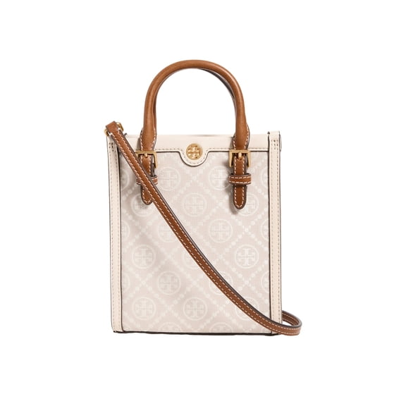 Tory Burch Women's Mini T Monogram Tote, Ivory, Off White, One Size