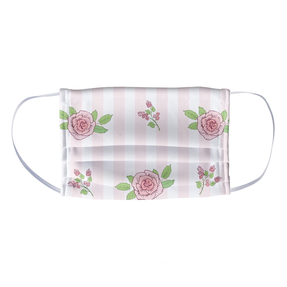 Small Flowers and Stripes Pattern 1-Ply Reusable Face Mask Covering, Kids