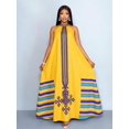thumbnail image 6 of Yellow Plus Size Womens Loose Sleeveless Halter Neck A-Line Maxi Dress With Tribal Print And Side Pockets, 6 of 8