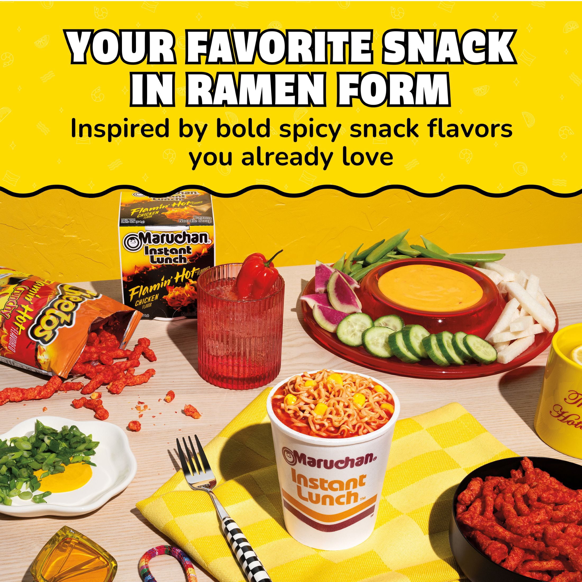 (12 pack) Maruchan Instant Lunch Ramen Noodles, Flamin’ Hot® Flavored Chicken Flavor, 2.25 oz Cup