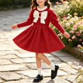 thumbnail image 6 of Fesfesfes Girls Round Neck Bow Detail Knit Sweater Dress Button Front Pleated A-Line Casual Winter Fall Outfit for School Daily Wear Ages 1-8 Years, 6 of 9