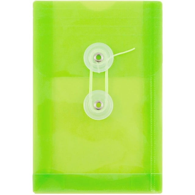 JAM PAPER Sobres de plástico con botón y cierre de cordón - 4 1/4 x 6 1/4 - Verde lima - Paquete de 3