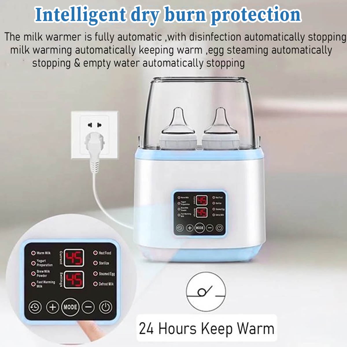 IFCOW Baby Bottle Warmer and Sterilizer, 8-in-1 Multifuntion Breast Milk Warmer and Sterilizer, LCD Display Accurate Temperature Adjustment & 24H Constant Mode, Fast Baby Food Heater for Twins, Blue