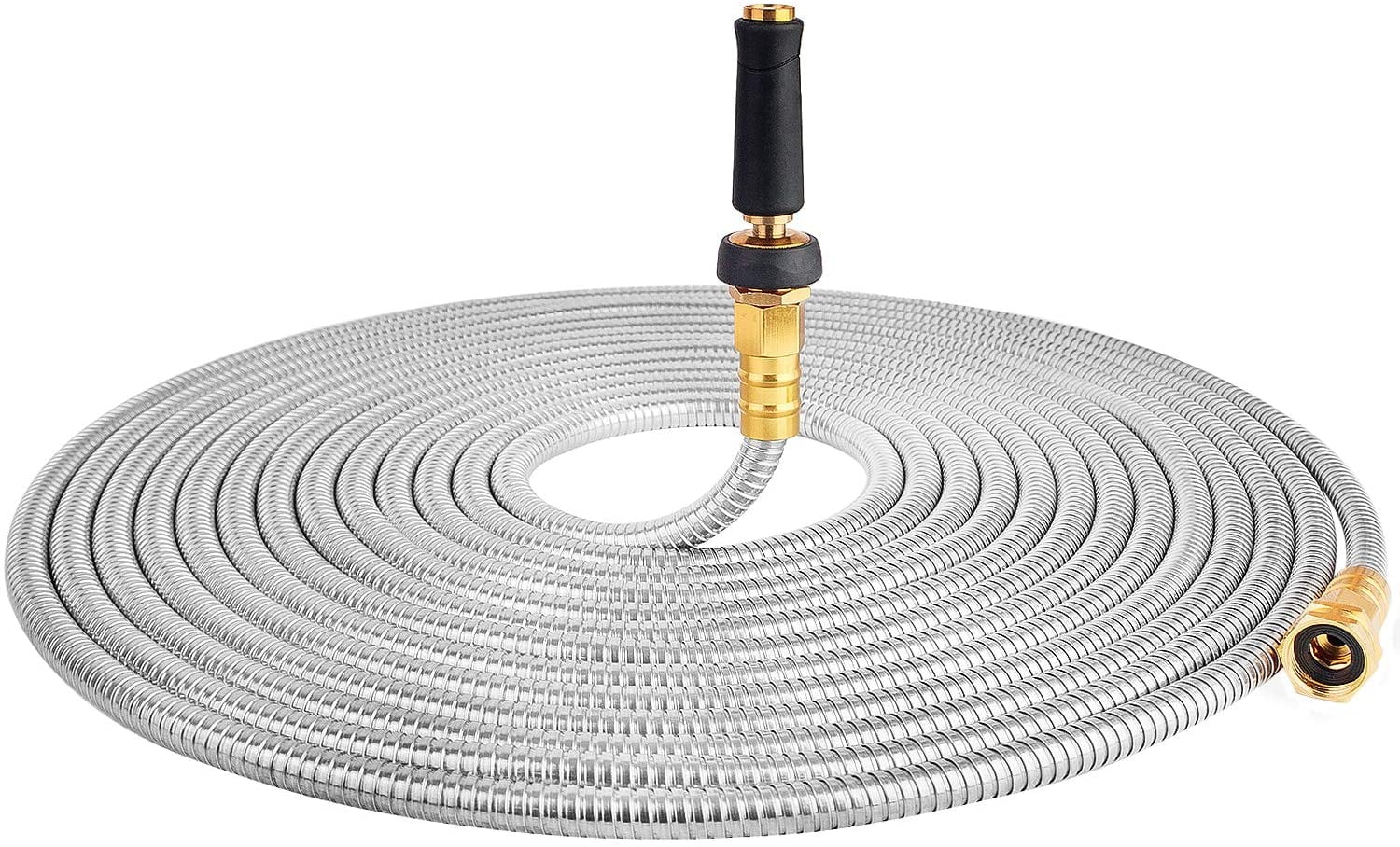 50' 304 Stainless Steel Garden Hose, Lightweight Metal Hose with Free