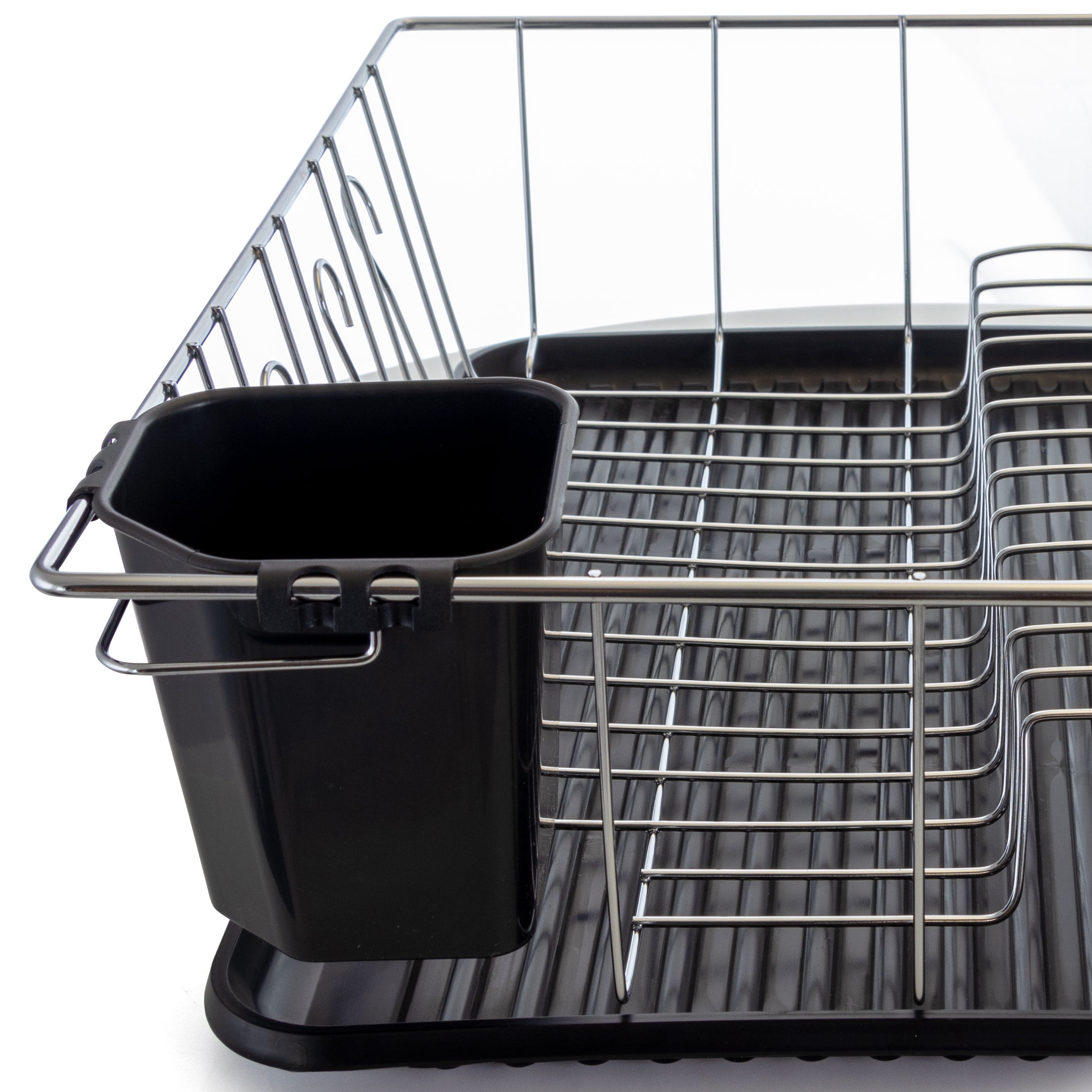 Megachef DR-180 16 in. Chrome Plated & Plastic Counter Top Drying Dish Rack, Black