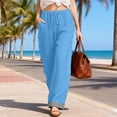 thumbnail image 5 of TaTaai Women All Season Striped Patchwork Wide Leg Pants Cotton Linen Casual Elastic Waist Loose Straight Trousers with Pockets Comfortable Daily Work Wear Gift, 5 of 9
