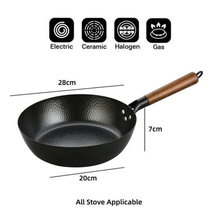 

XEJEANG High-Grade 28cm Iron Wok Pan Deeper Without Coating Household Cooking Pot for Gas Stove and Induction Cooker Premium Cookware-Applicable for Various Recipes
