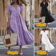 thumbnail image 1 of Dream Lifestyle V-Neck Puff Short Sleeve A-Line Midi Dress Ruffle Stitching Hem Women Casual Dress Female Clothing, 1 of 7