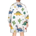 thumbnail image 2 of Wearable Oversized Blanket,White Cartoon Dinosaurs Cacti Pattern Wearable Blanket Hoodie for Adults,Cozy Hooded Blankets with Super Pockets,Super Warm Fuzzy Pullover for Women & Men, 2 of 6