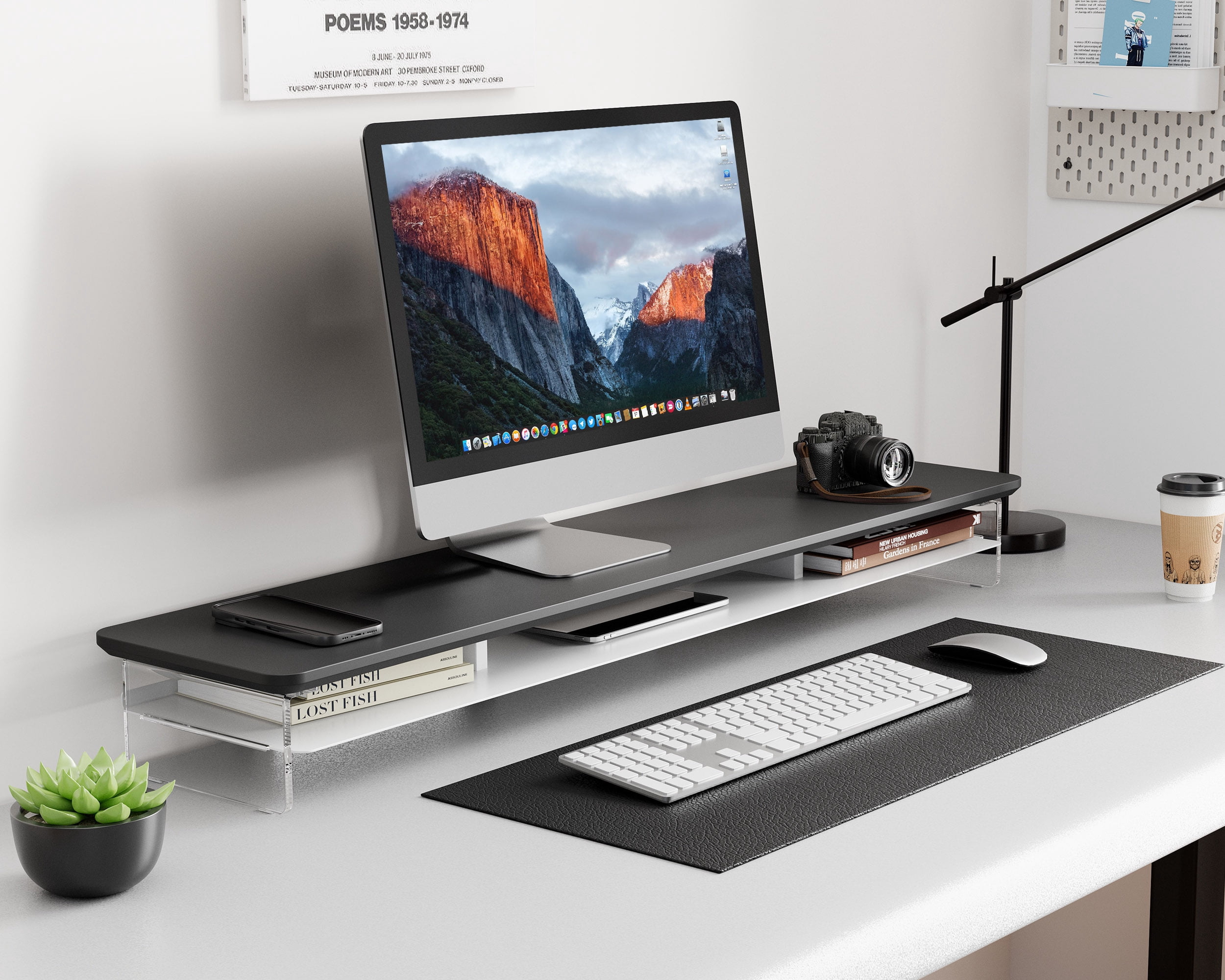 Fenge 42.5 Inches Acrylic Monitor Stand Riser with Metal Storage