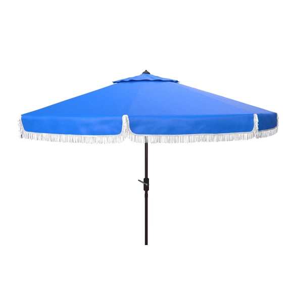 SAFAVIEH Milan 9' Market Crank Fringe Tilt Patio Umbrella, Pacific Blue