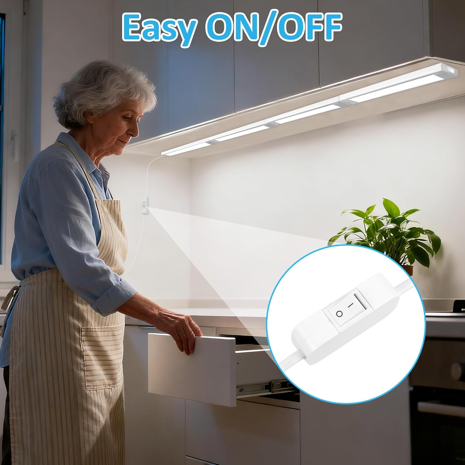 Under Cabinet Lighting Plug in, 4 Pcs 14 Inch Linkable Ultra Bright LED Light Bars, Renter Friendly Lamp, Wired Indoor Lights for Kitchen Cabinet, Counter, Workbench, Desk, Shelf, Cool White