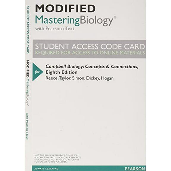 Modified Mastering Biology with Pearson eText -- ValuePack Access Card -- for Campbell Biology: Concepts & Connections, 9780321946591, Paperback, 8th edition