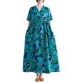 thumbnail image 1 of Vestido, Vestido suelto de mujer con bolsillos, volantes, cuello en V, manga corta, vestido vintage Meterk Verde/Extragrande, 1 of 7