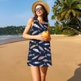 thumbnail image 2 of Horeoi Sardine Print Women's Sleeveless Dress Cotton-like Flared Hem Deep Side Pockets Above-Knee, 2 of 6