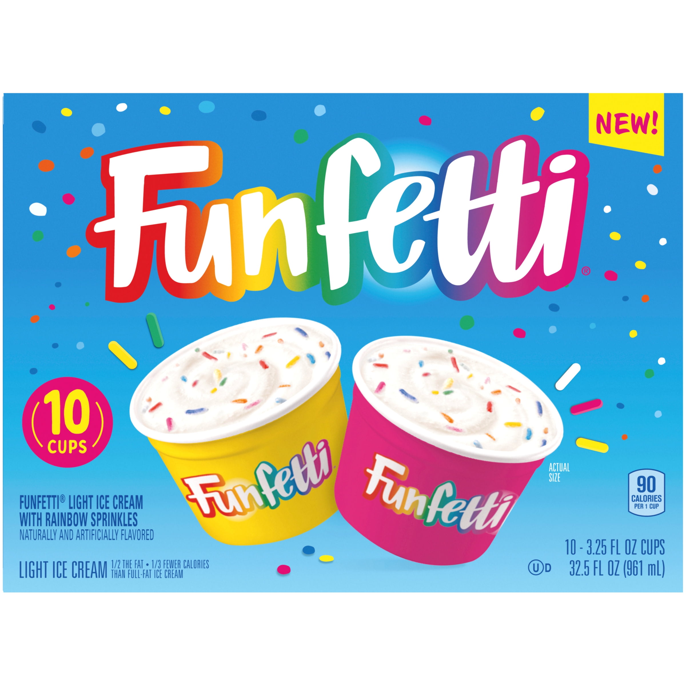 Funfetti Light Ice Cream with Rainbow Sprinkles Cups, 10 Pack