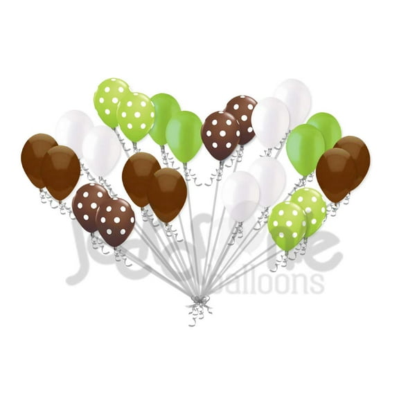 24 pc Brown & Lime Green Polka Dot Latex Balloons Party Decoration Baby Boy
