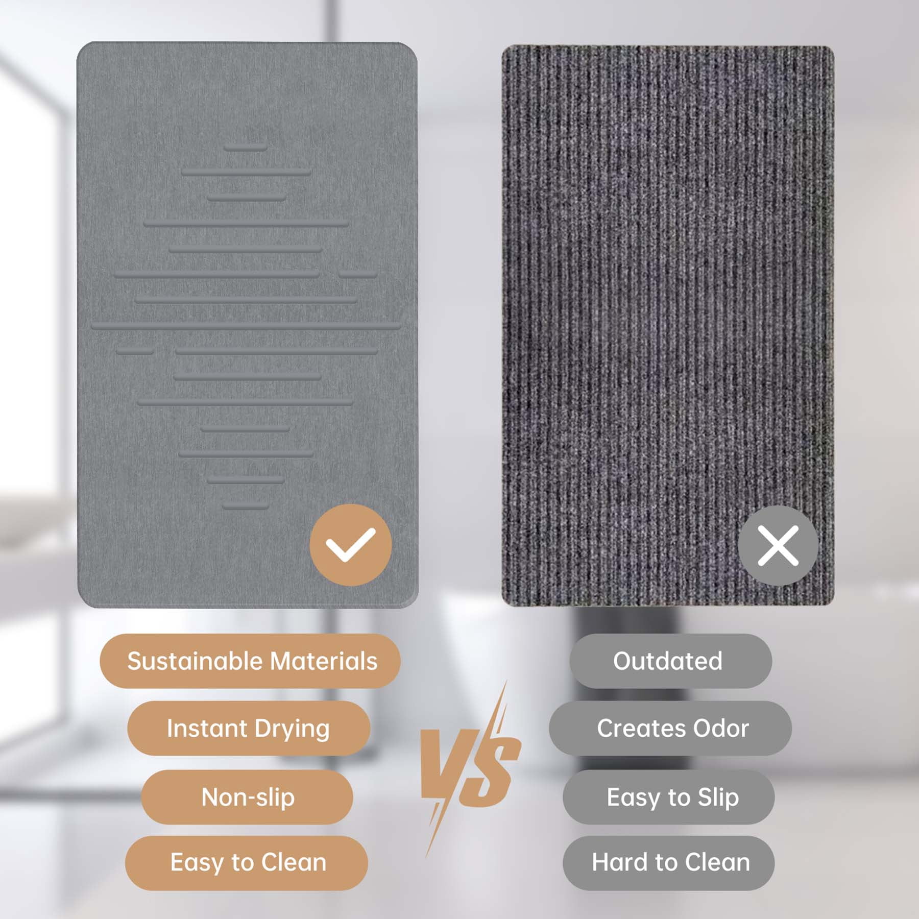2 Pack Stone Bath Mat,31.5x19.7Inches Non-slip Diatomaceous Earth Shower Mat Quick Drying Super Absorbent, Easy to Clean