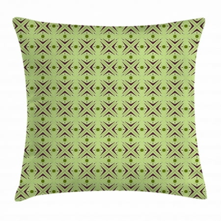 Mid Century Throw Pillow Cushion Cover, Atomic Form Abstraction with Boomerang Details Dots and Crossed Lines, Decorative Square Accent Pillow Case, 18 X 18 Inches, Plum Green Blue, by