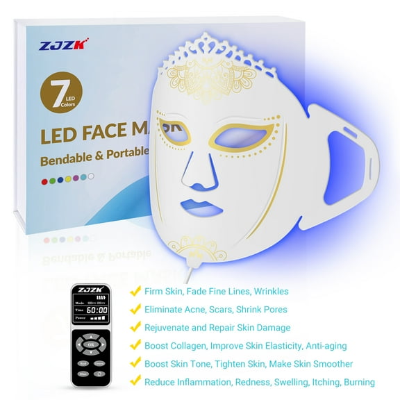 ZJZK Led Facial Skin Care Therapy Mask - 7 Colors LED, Red light therapy for face, Rejuvenating & Anti-Aging Led Mask - Facial Skin Care