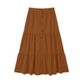 thumbnail image 5 of Womens Elastic High Waist Tiered Ruffle Midi Skirt Front Split Button Down Solid Boho Long Skirt for Summer Casual Wear Brown S(S), 5 of 7