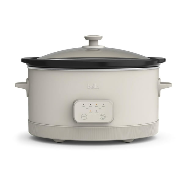 Bella - Olla de cocción lenta programable de 6.0 cuartos de galón, revestimiento antiadherente de cerámica, temperatura ajustable y tiempos de cocción, apto para lavaplatos y tapa de vidrio templado