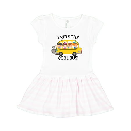 

Inktastic I Ride the Cool Bus with Yellow School Bus and Kids Gift Toddler Girl Dress
