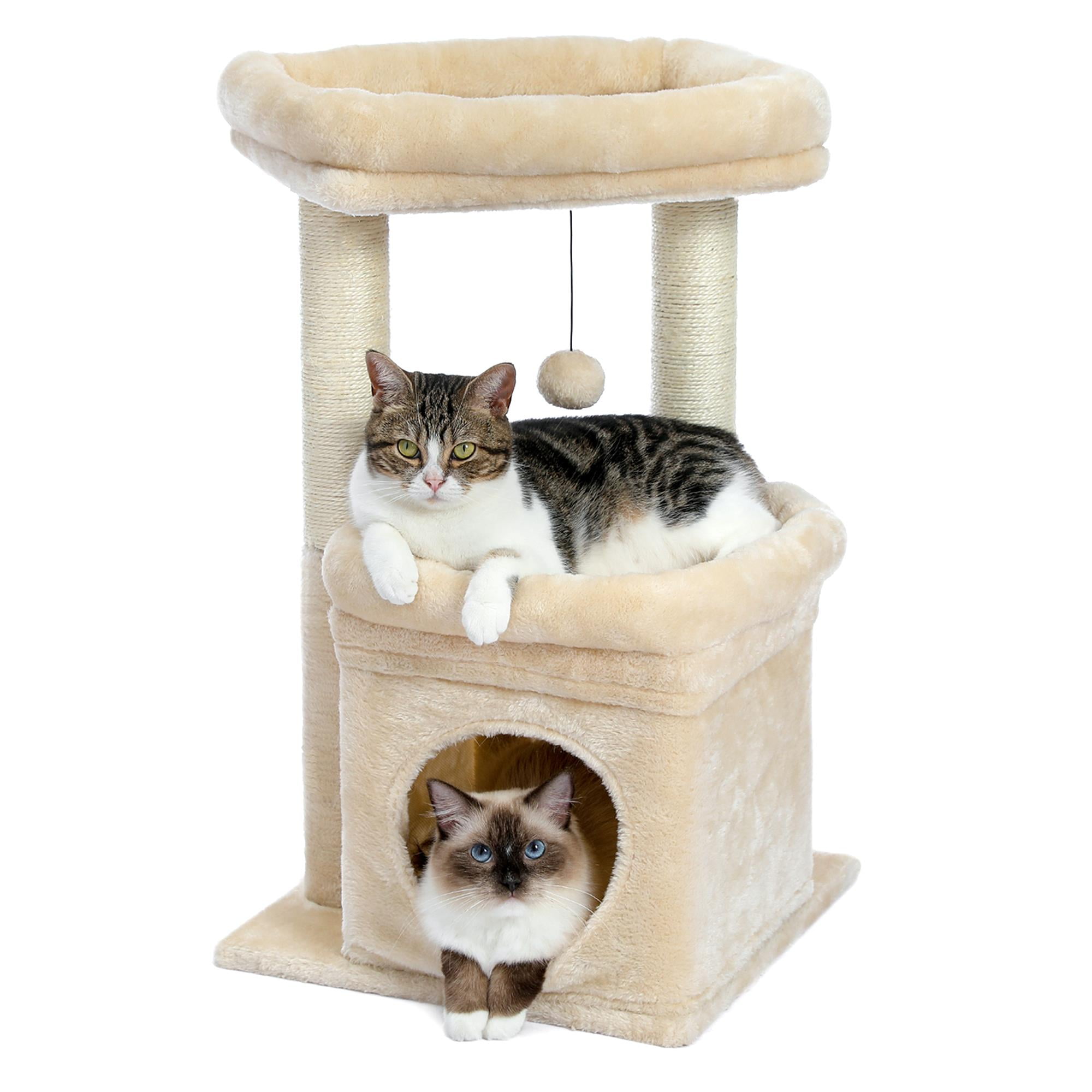 Pefilos 27" Cat Tree Tower for Indoor Cats with Private Cozy Cat Condo, Natural Sisal Scratching Posts and Plush Pom-pom for Small Cats, Beige Pefilos 27" Cat Tree Tower for Indoor Cats with Private Cozy Cat Condo, Natural Sisal Scratching Posts and Plush Pom-pom for Small Cats, Beige