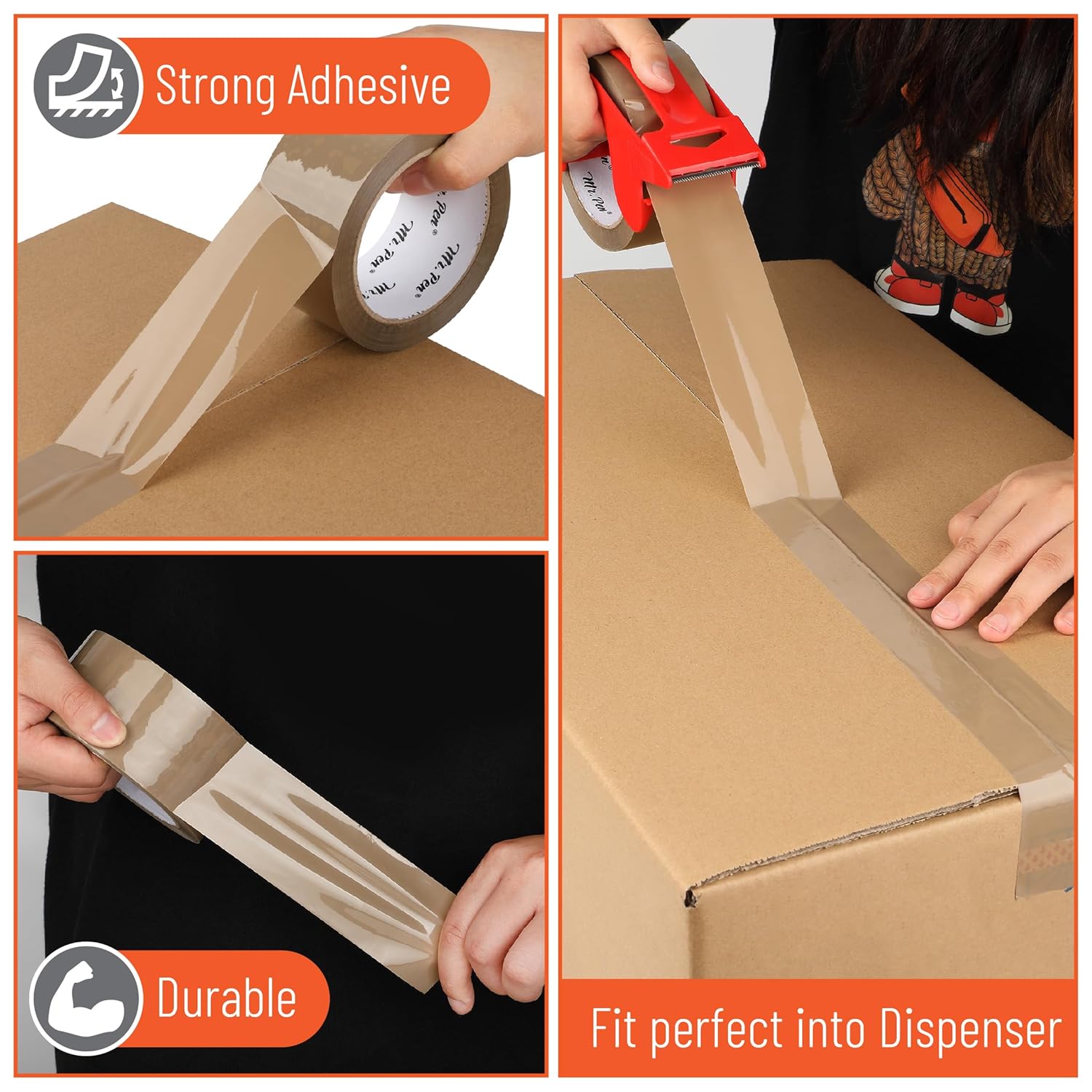 .-2 rolls of packing tape, with 2 dispensers, 2 inches wide, 60 yards, brown heavy duty packing tape, suitable for mailing, moving boxes, and packaging